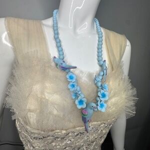 Handmade‎ Bird Fetish Necklace Polymer Clay Floral Parrots Statement Jewelry